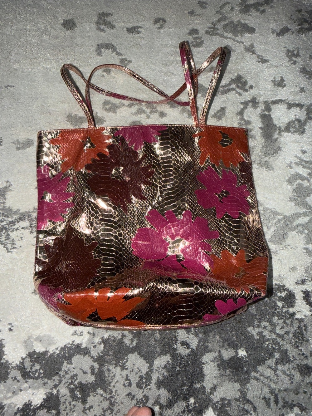 Falchi by Carlos falchi rose gold Floral Snake-Print Tote in Pink and Brown
